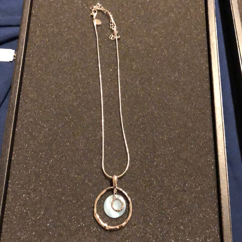 Silver necklace with charm.